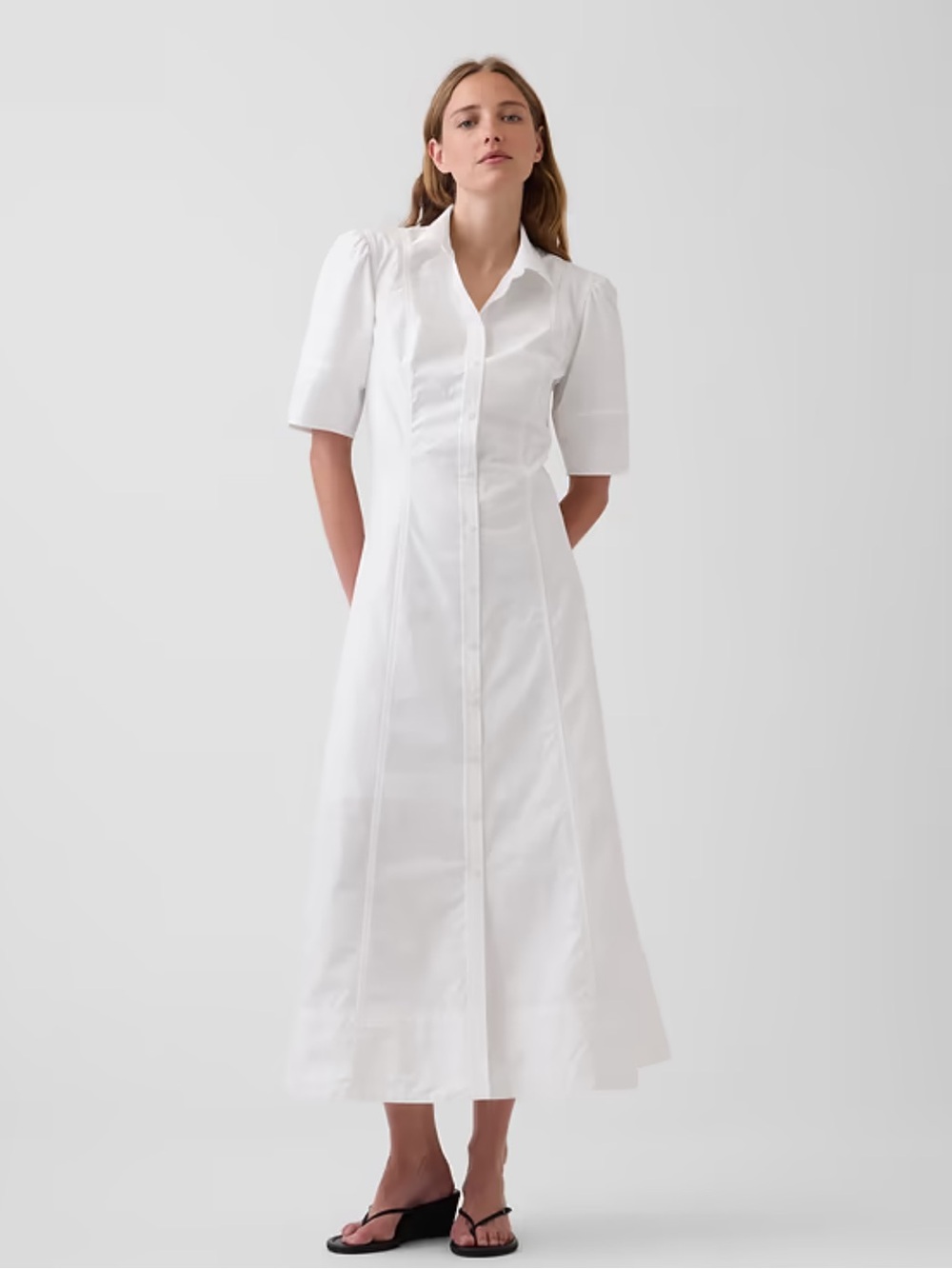GAP Barrel-Sleeve Maxi Shirtdress, 100% Cotton